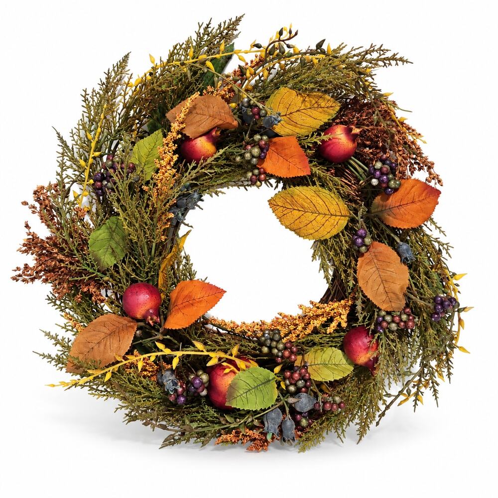 Faux 14" Fall Decorative Wreath Front Door Autumn Woodland Cottage Rustic